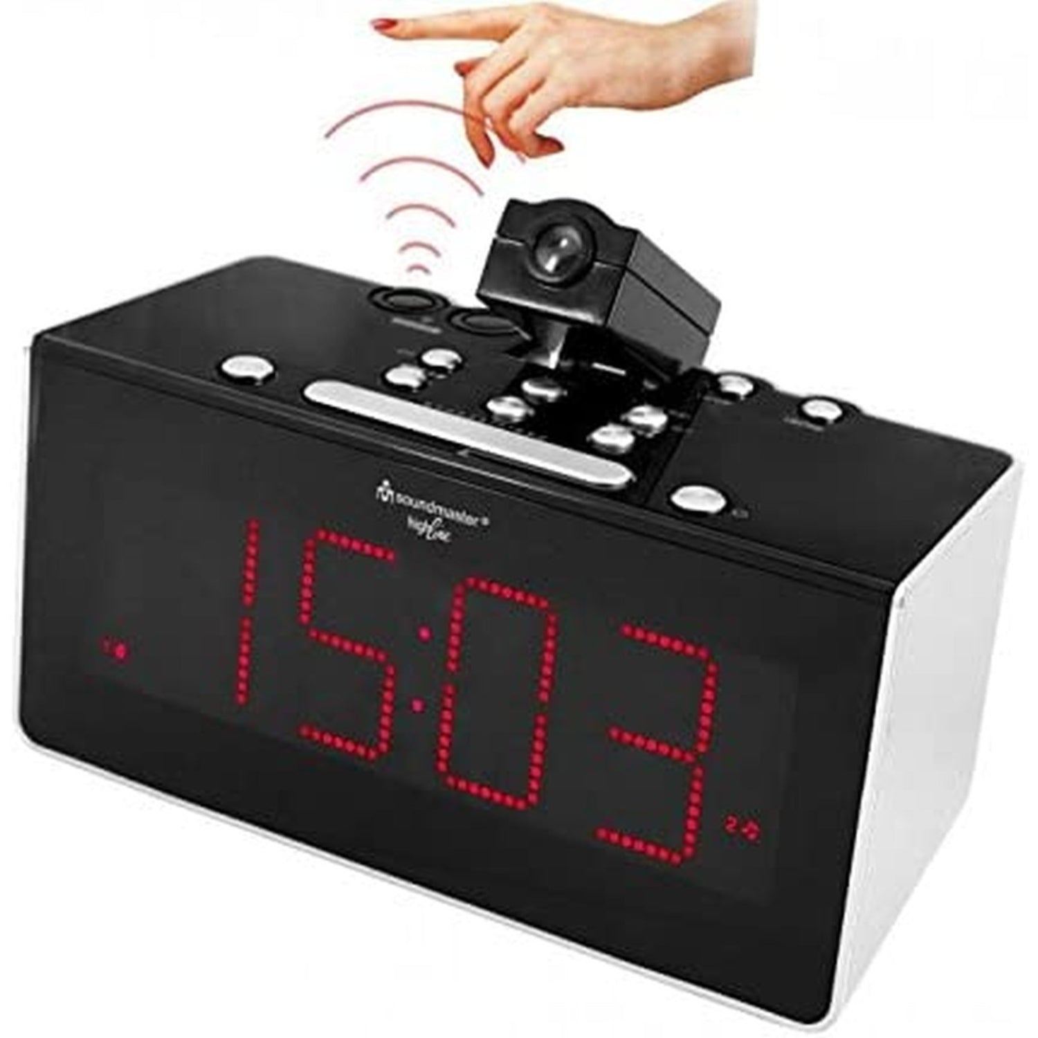 Soundmaster HighLine FUR6005 Projektionswecker Radiowecker Gangreserve Funkgesteuertes Uhrenradio mit Projektion & IR-Sensor