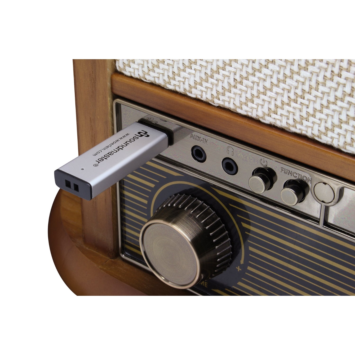 Soundmaster NR566BE 7-in-1 Nostalgie Stereoanlage mit Plattenspieler Audio Technica Magnettonabnehmer | Digitalradio DAB+ | CD-MP3 | USB | Kassette | Bluetooth | Digitalisierungs-Funktion | Equalizer