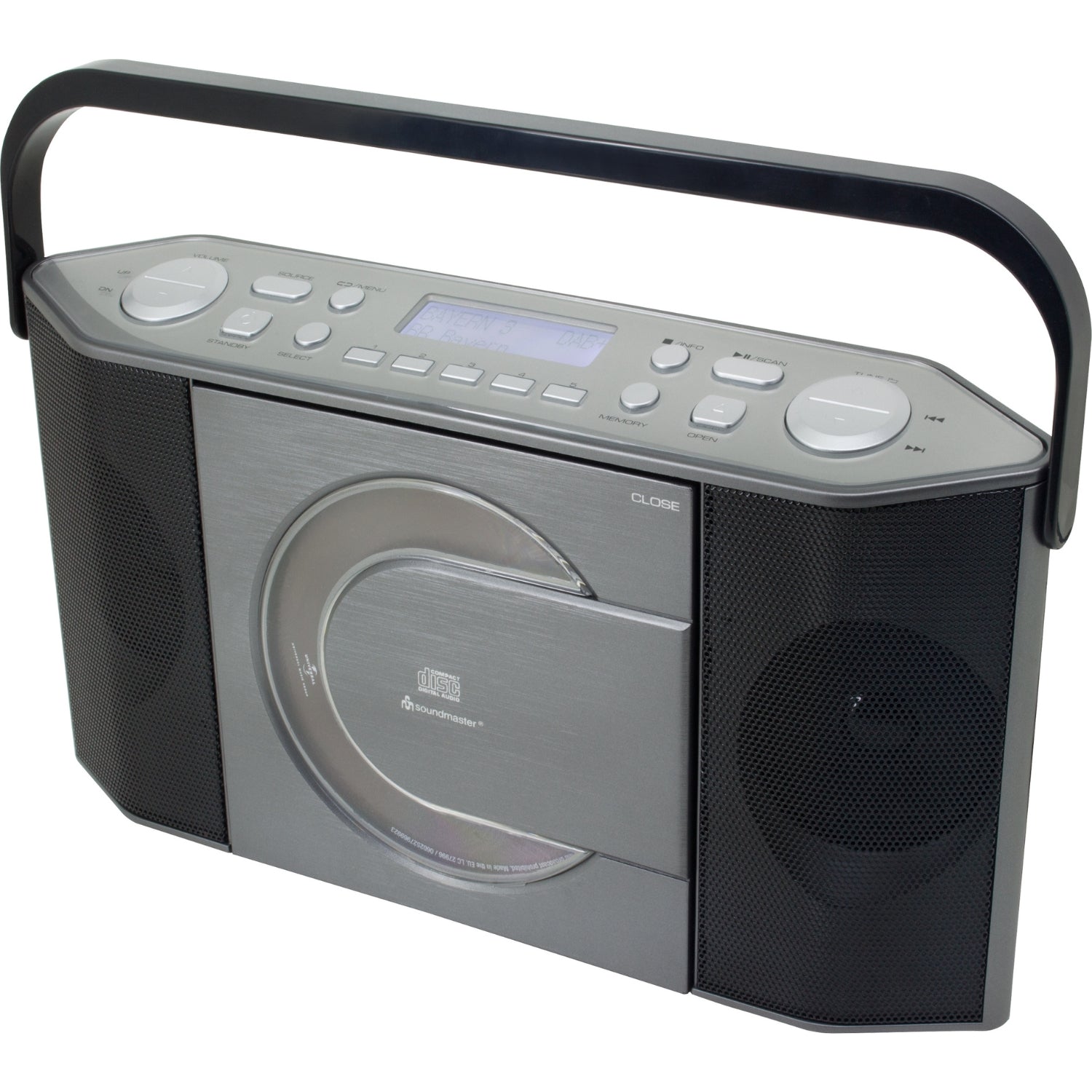 Soundmaster RCD1770AN tragbares Digitalradio CD-Player DAB+ USB MP3 Kopfhöreranschluss Uhr