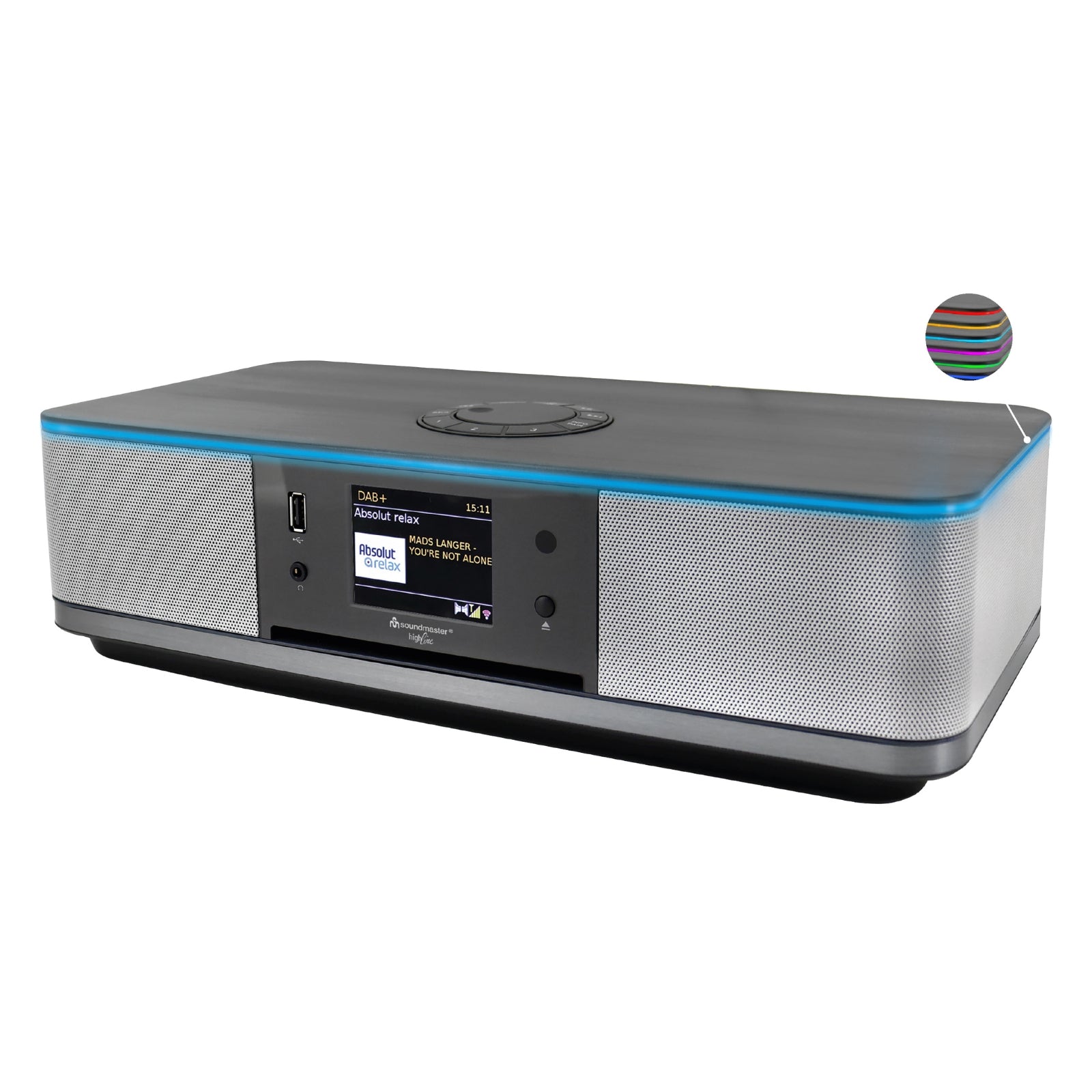 Soundmaster HighLine ICD2023SW Internetradio Kompaktanlage CD-Player WLAN 2,4/5 GHz LED Ambientebeleuchung DAB+ Bluetooth USB APP-Steuerung Farbdisplay