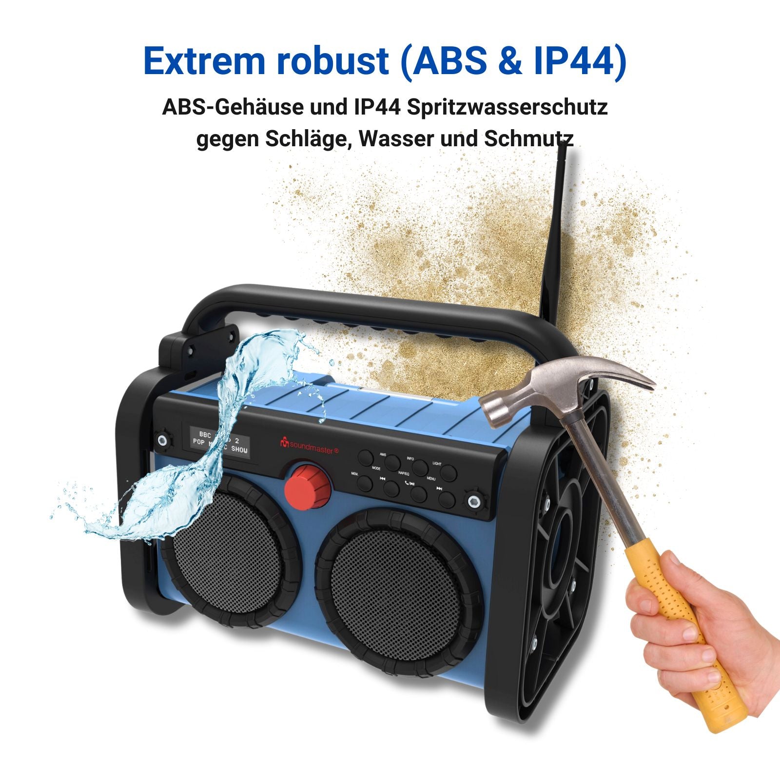 Soundmaster DAB85BL Stereo Baustellenradio Gartenradio