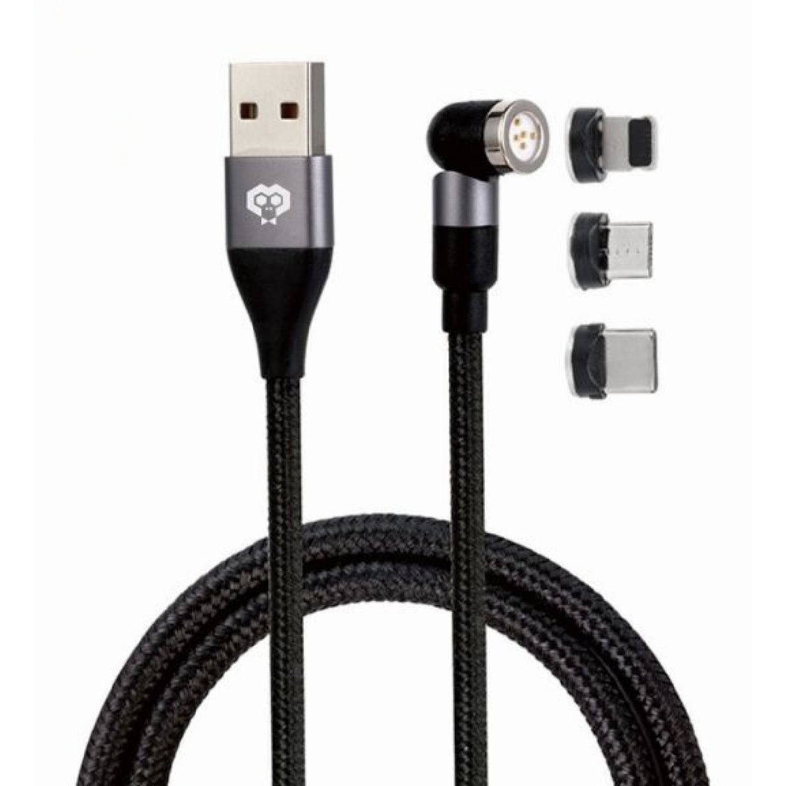 Câble de charge magnétique MonkeyTEC 3 en 1 avec transfert de données rotatif à 540° pour iPhone / Micro USB / USB C PC-MGT-PD3