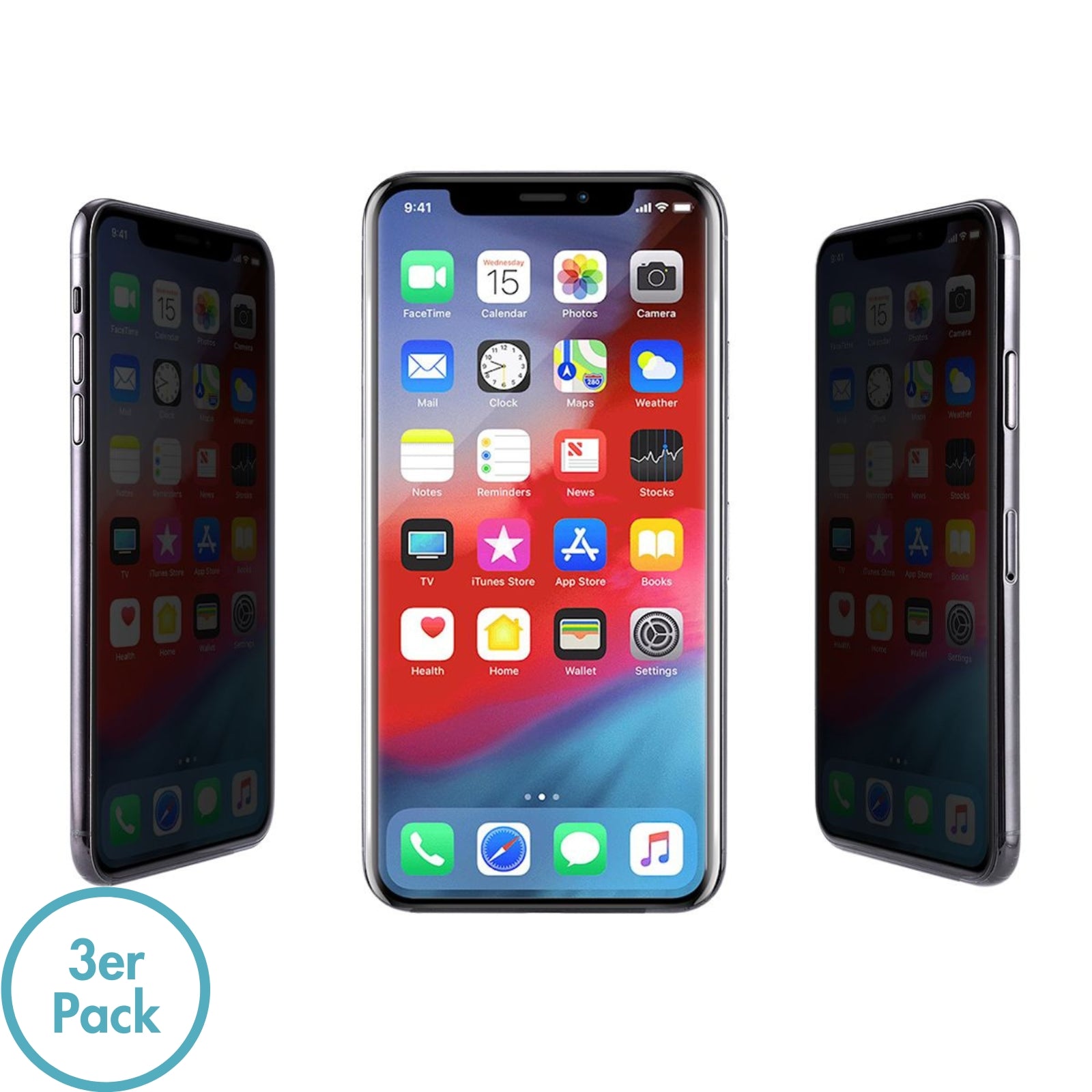 MonkeyTEC Pack of 3 privacy film Apple iPhone with attachment aid H9 screen protector privacy screen TF-03