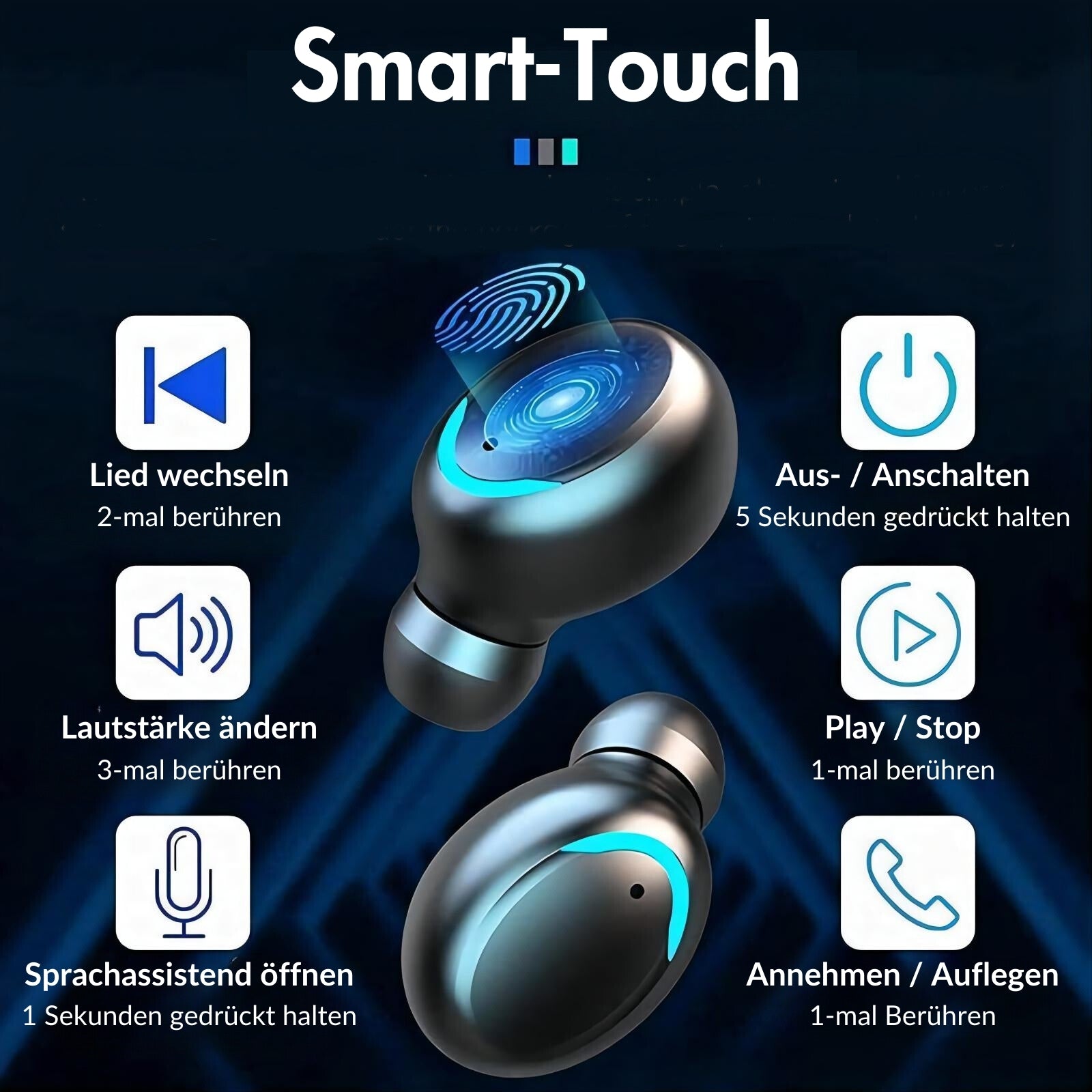 MonkeyTEC TWS-F9-5C Ear-Buds In-Ear-Kopfhörer Bluetooth USB-C Mikrofon Powerbank Touch Sensor
