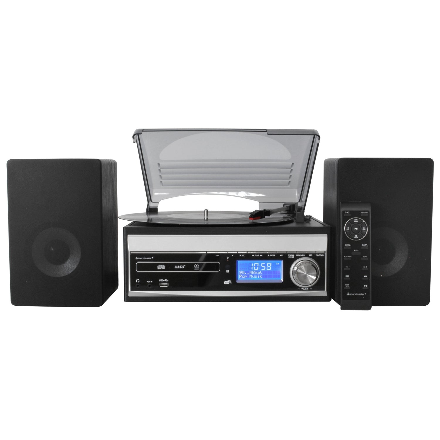 Soundmaster MCD1820SW Plattenspieler Stereoanlage CD-Player USB SD Kassette Encoding