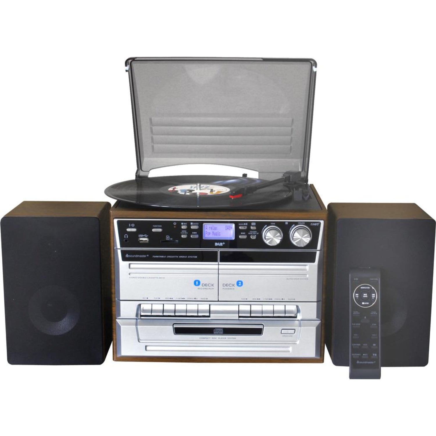 Soundmaster MCD5550DBR Stereoanlage DAB+ Doppelkassette Bluetooth CD MP3 Plattenspieler USB Encoding Digitalisierung