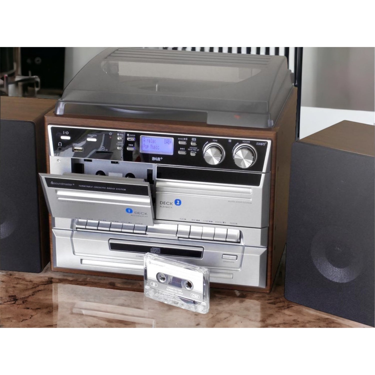Soundmaster MCD5550DBR système stéréo DAB + double cassette Bluetooth CD MP3 platine vinyle encodage USB numérisation