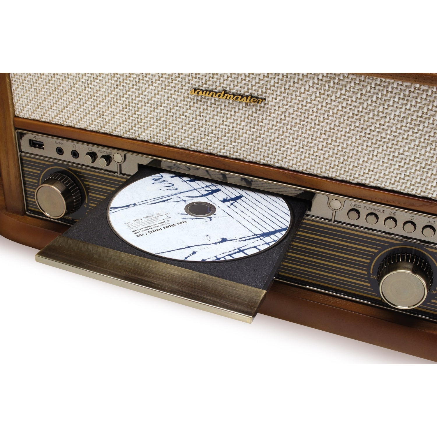 Soundmaster NR546BE Nostalgie Stereo DAB+/UKW Digitalradio mit Plattenspieler inkl Audio Technica Magnettonabnehmersystem, CD/MP3, USB, Kassette, Bluetooth und Encoding