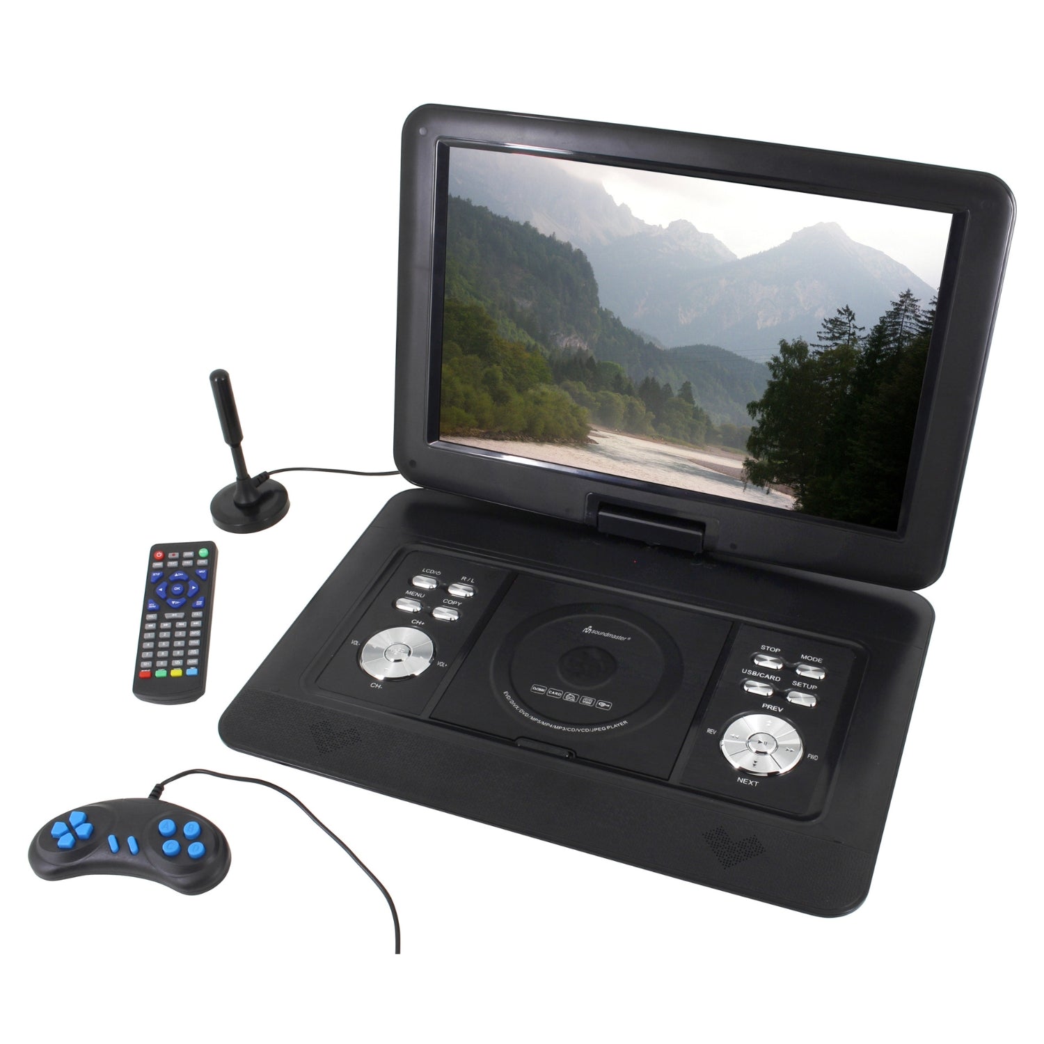 Soundmaster PDB1600SW tragbarer DVD-Player mit DVB-T2 HD-Tuner und 15.4" TFT Bildschirm inkl. 300 Spielen