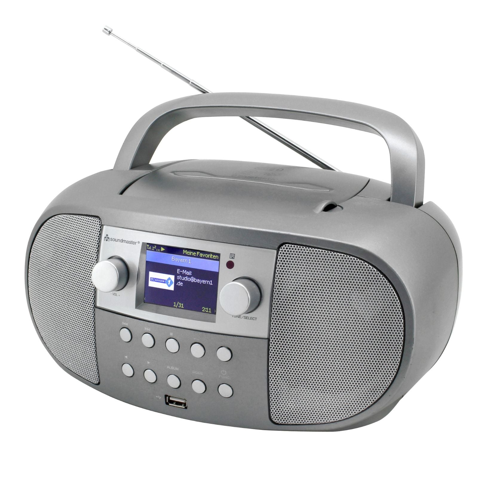 Soundmaster SCD7600TI Boombox Radio Internet Radio réseau WLAN DLNA Bluetooth DAB+ CD USB MP3 Fonction réveil Fonction livre audio Écran couleur