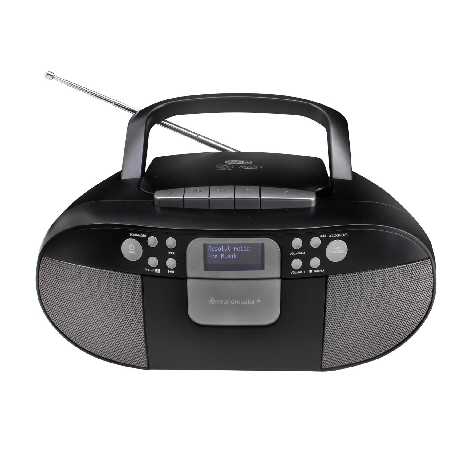 Soundmaster SCD7800SW Boombox DAB+ CD MP3 Kassettenrekorder mit USB Weckerfunktion Hörbuchfunktion