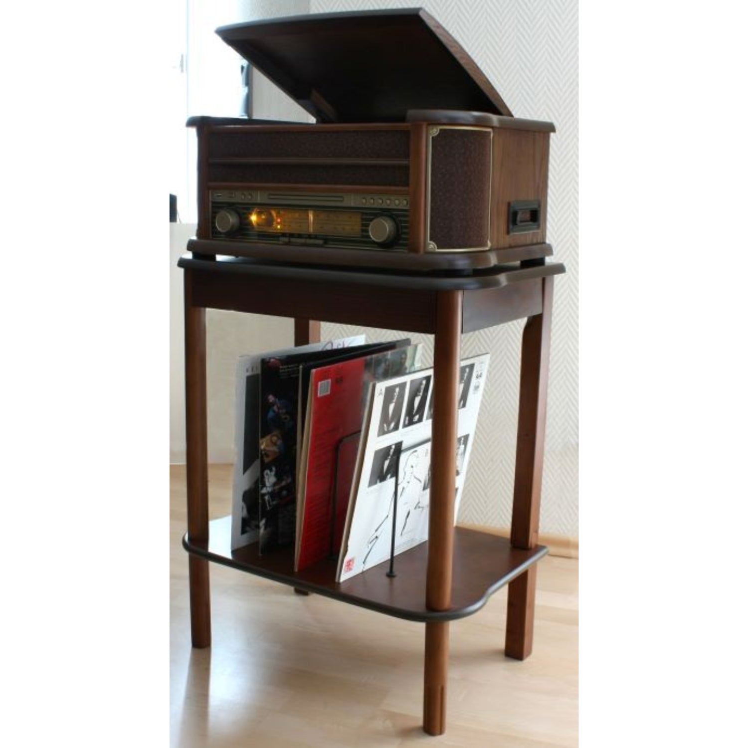 Soundmaster SF510 Plattenständer Holzstandfuß Hifi-Möbel Untergestell für Nostalgiegeräte u.a. NR546BR