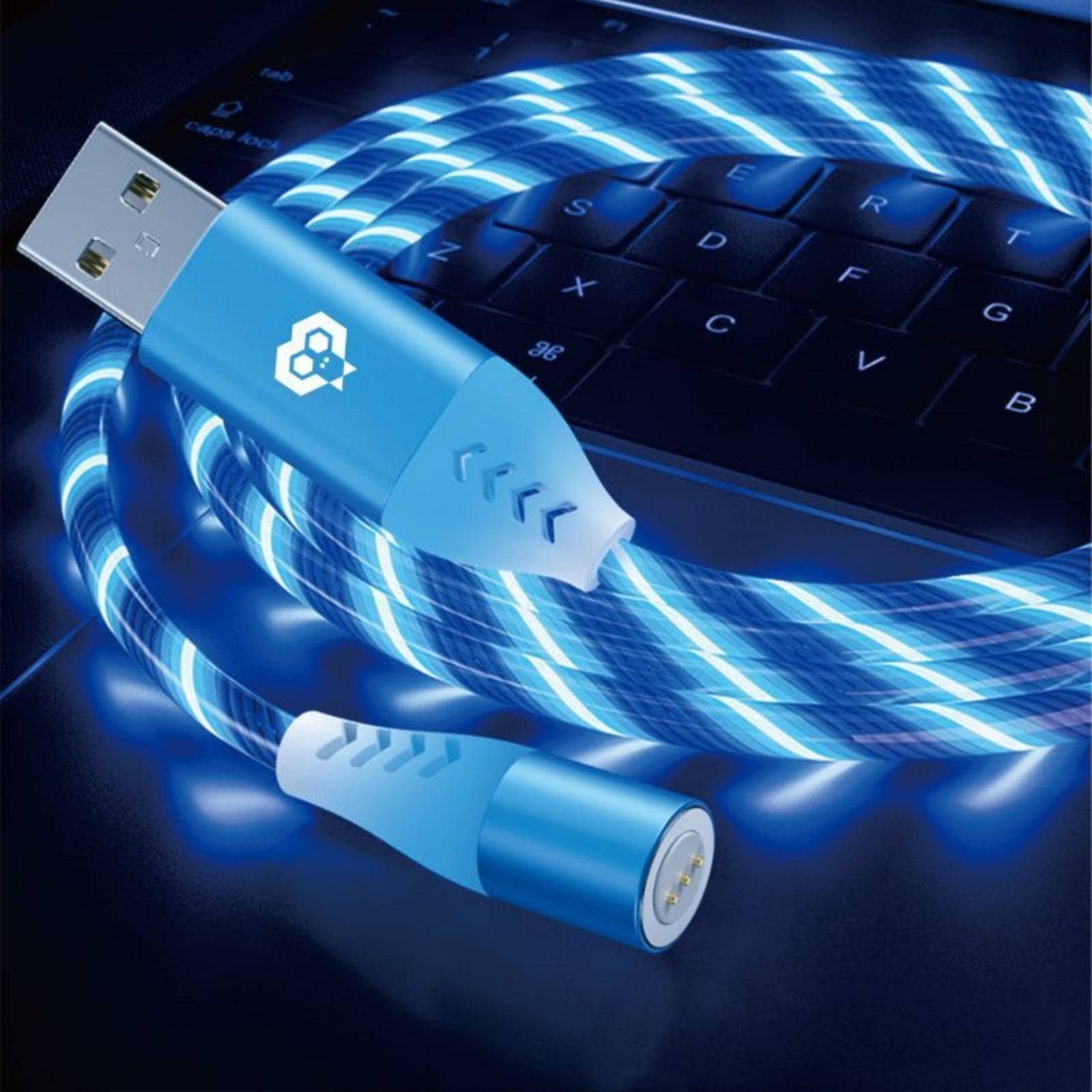 MonkeyTEC Câble de chargement magnétique 3 en 1 LED lumineux avec transfert de données pour iPhone / Micro USB / USB C PC-MGT-36