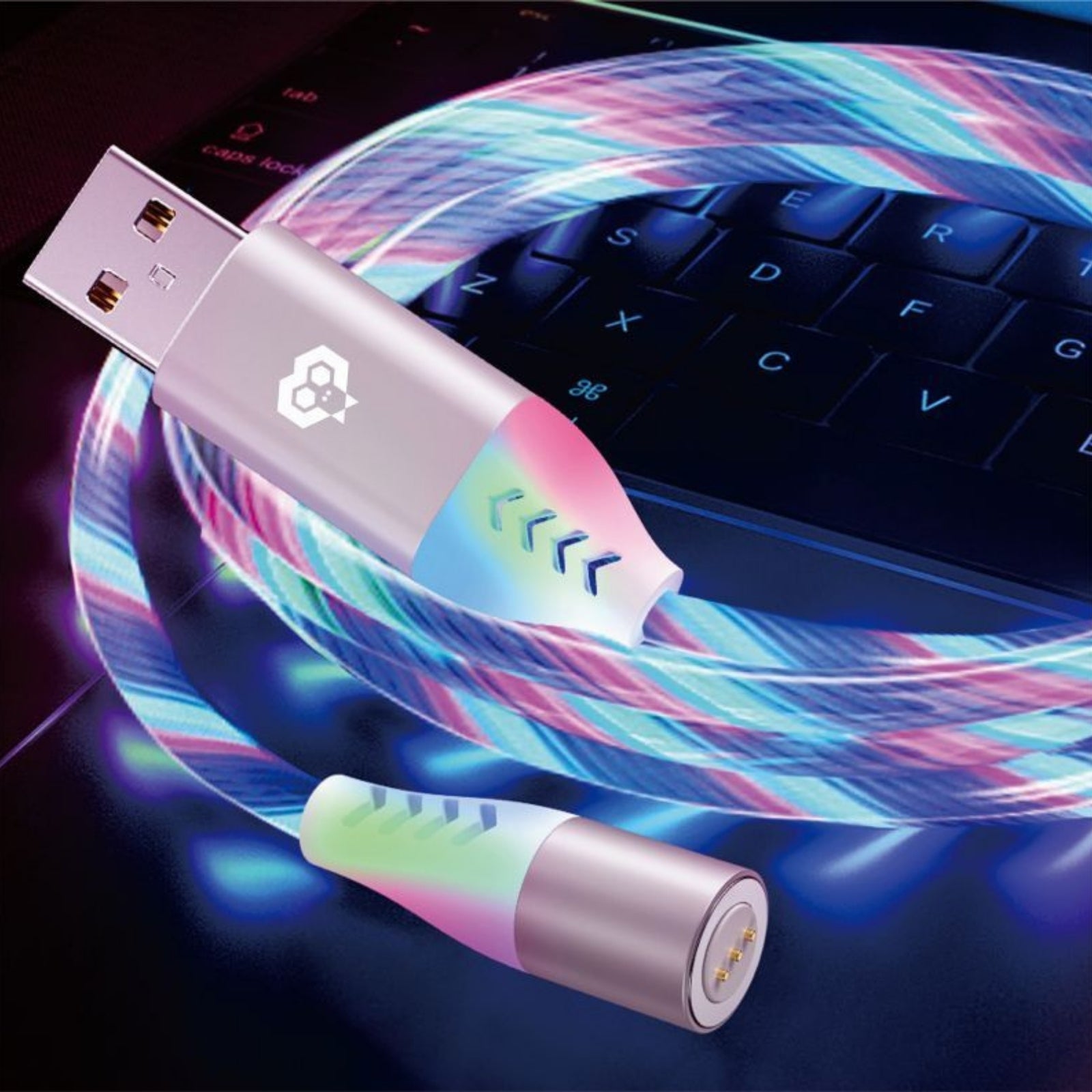 MonkeyTEC Câble de chargement magnétique 3 en 1 LED lumineux avec transfert de données pour iPhone / Micro USB / USB C PC-MGT-36