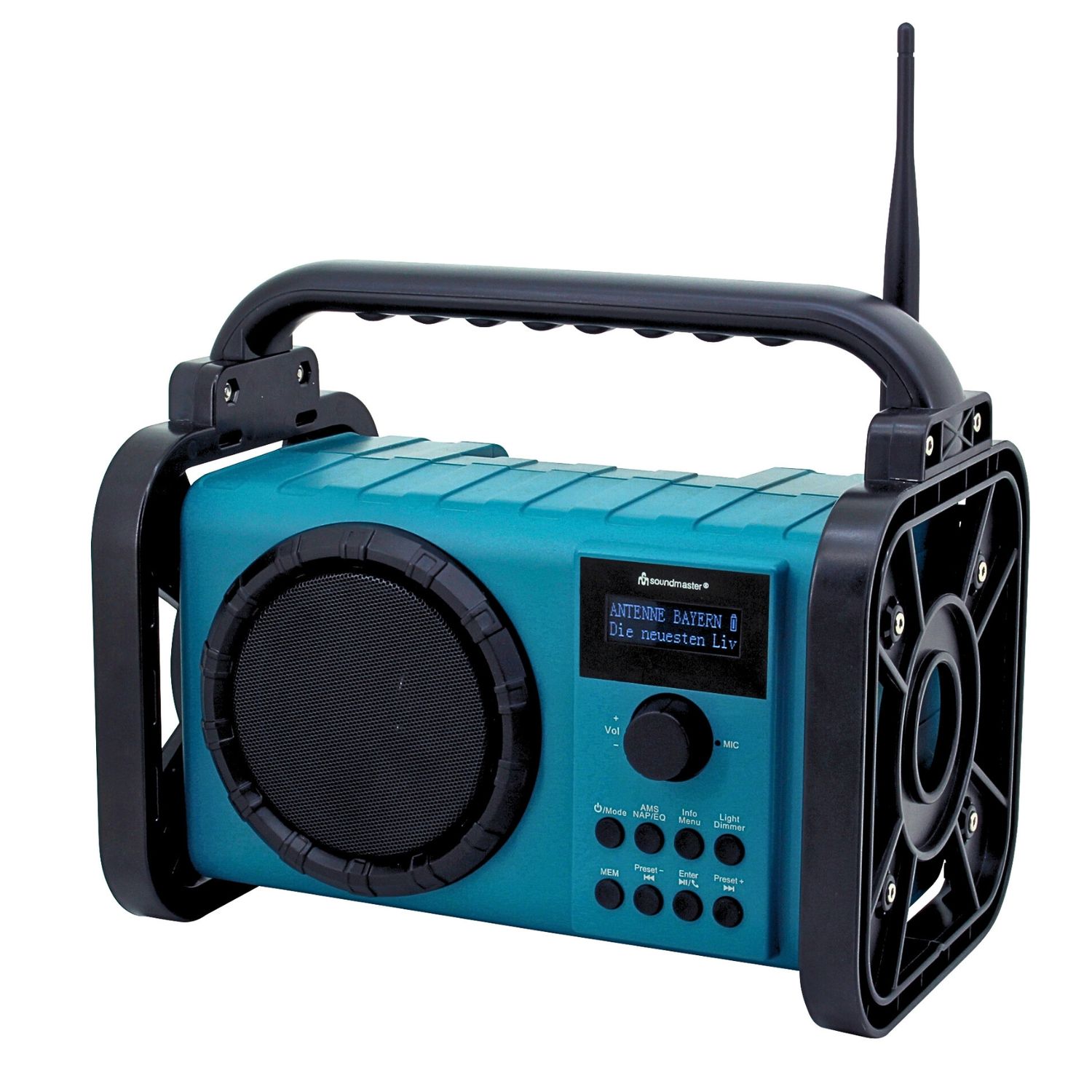 Radio de chantier Soundmaster DAB80 avec DAB+ FM Bluetooth et batterie Li-Ion IP44 étanche à la poussière et aux éclaboussures