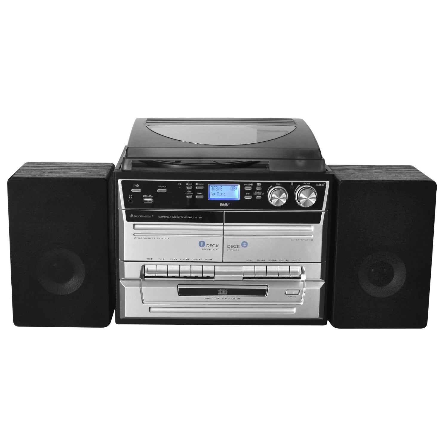 Soundmaster MCD5550SW Plattenspieler Stereoanlage DAB+ Doppelkassette CD-Player USB Bluetooth Encoding Digitalisierung