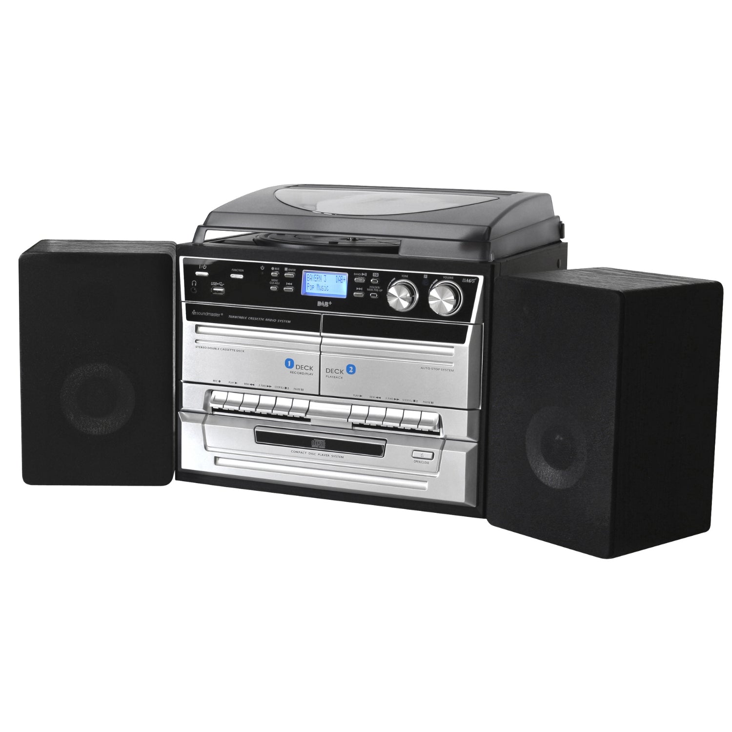 Soundmaster MCD5550SW stereo system DAB+ double cassette Bluetooth CD MP3 turntable USB encoding digitization