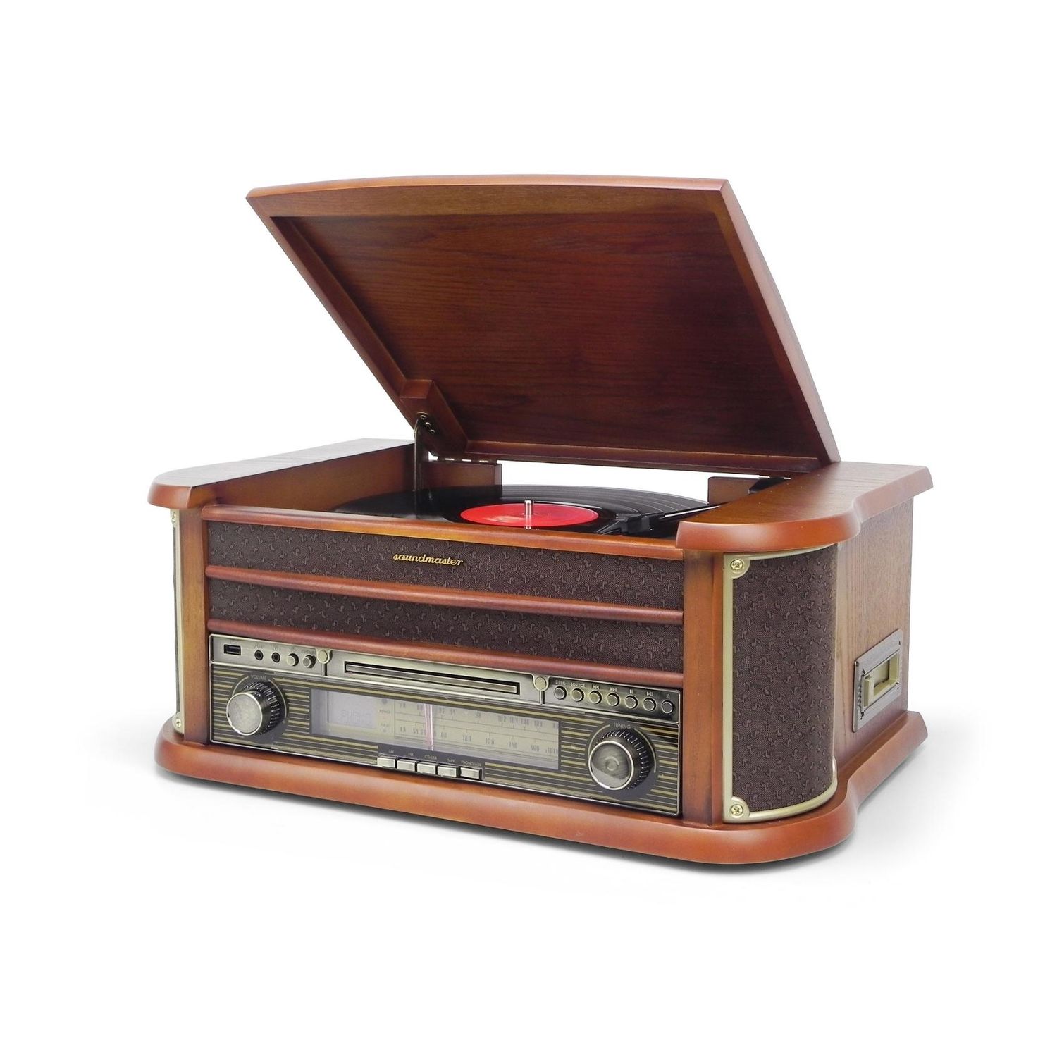 Soundmaster NR540 Retro Stereoanlage mit Plattenspieler Kompaktanlage UKW-Radio CD-Player USB Kassette Encoding Digitalisieren Nostalgie