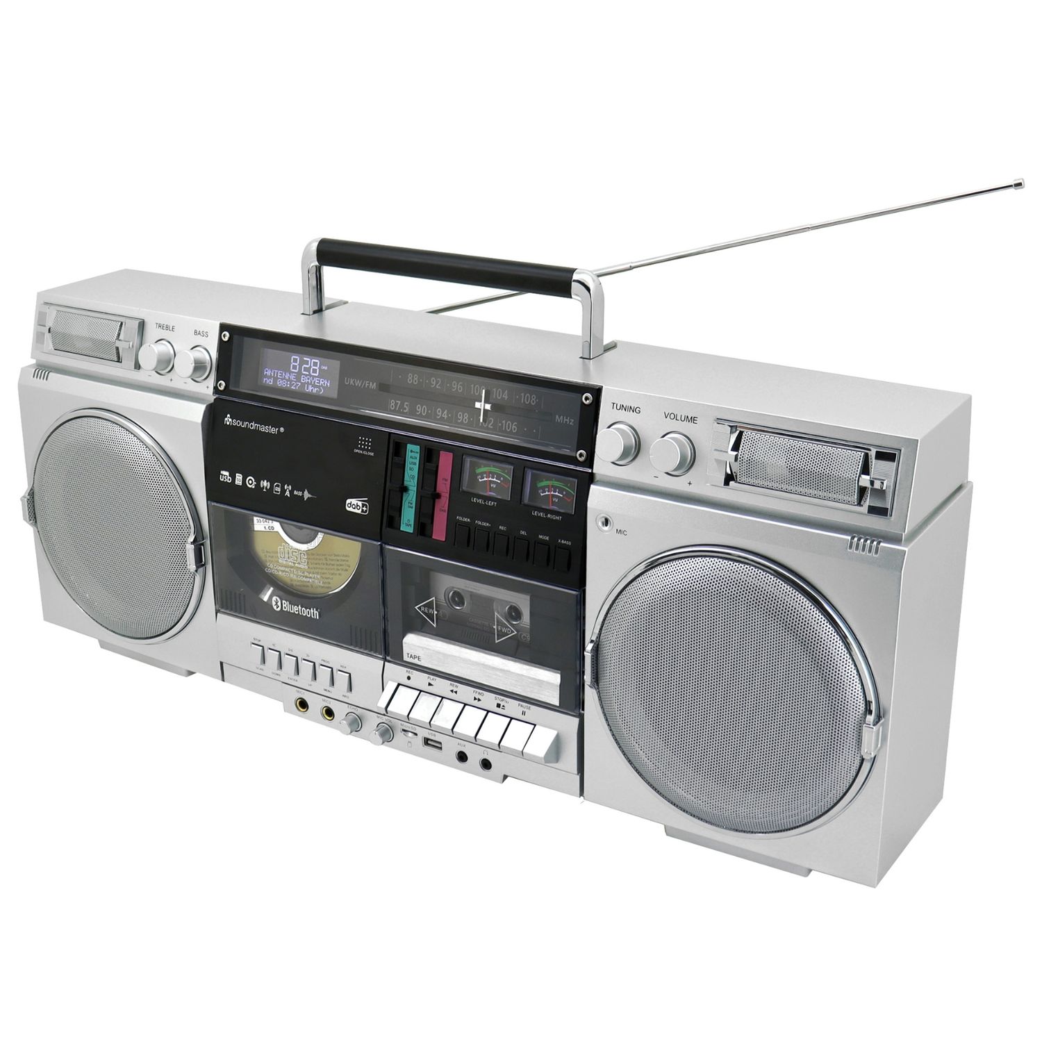 Soundmaster SCD1980SI Ghettoblaster Boombox DAB+ CD MP3 portable cassette recorder USB encoding bass-reflex microphone connection karaoke