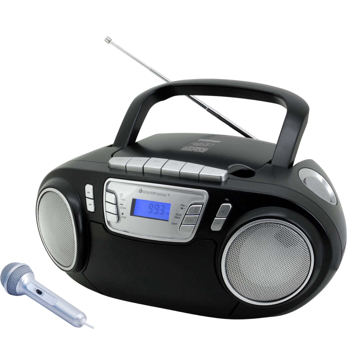 Soundmaster SCD5800SW tragbarer CD-Player Radiorecorder Kassettenrekorder USB AUX LED-Licht Karaoke inklusive Mikrofon