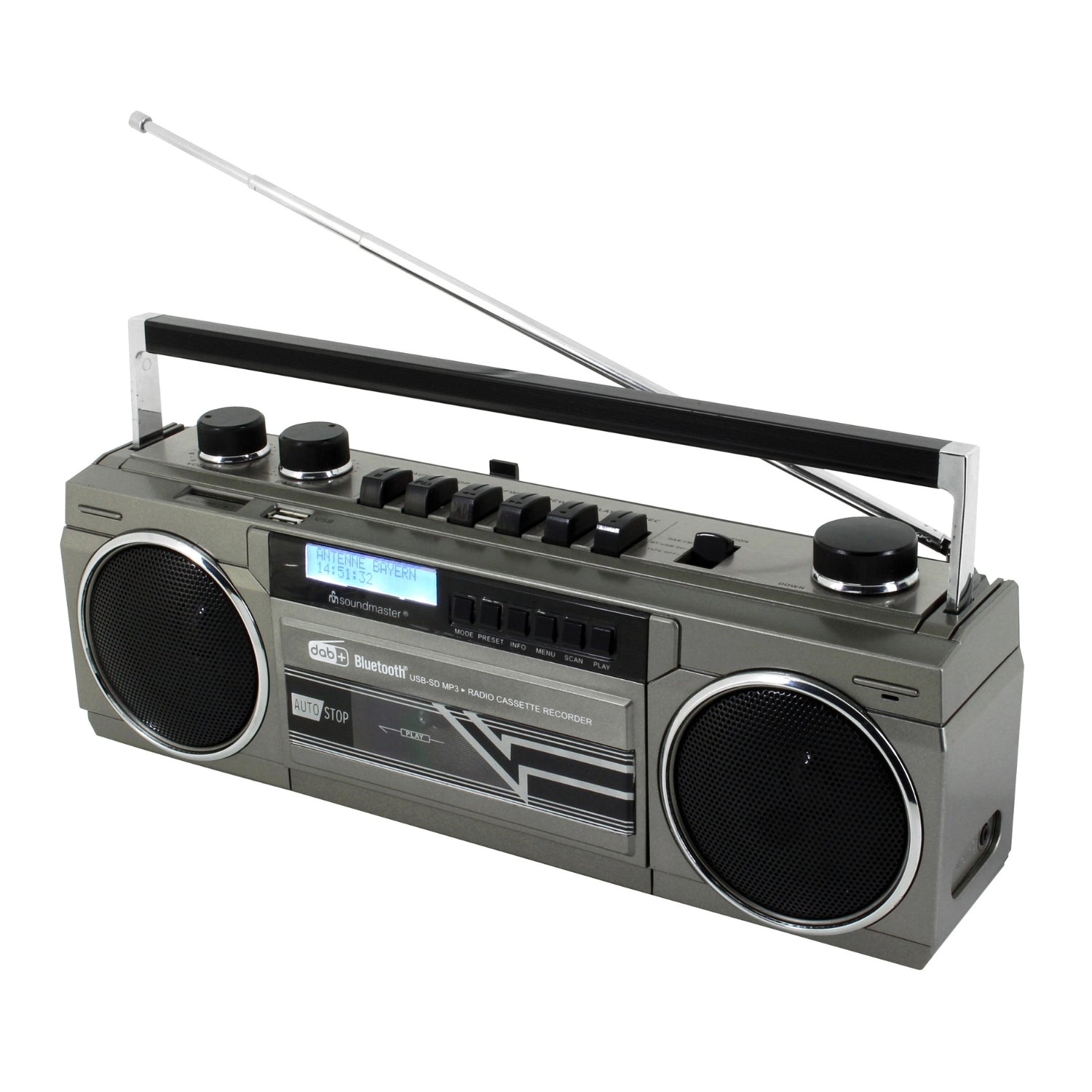 Soundmaster SRR70TI Retro Radiokassettenrekorder mit DAB+ USB SD und Bluetooth